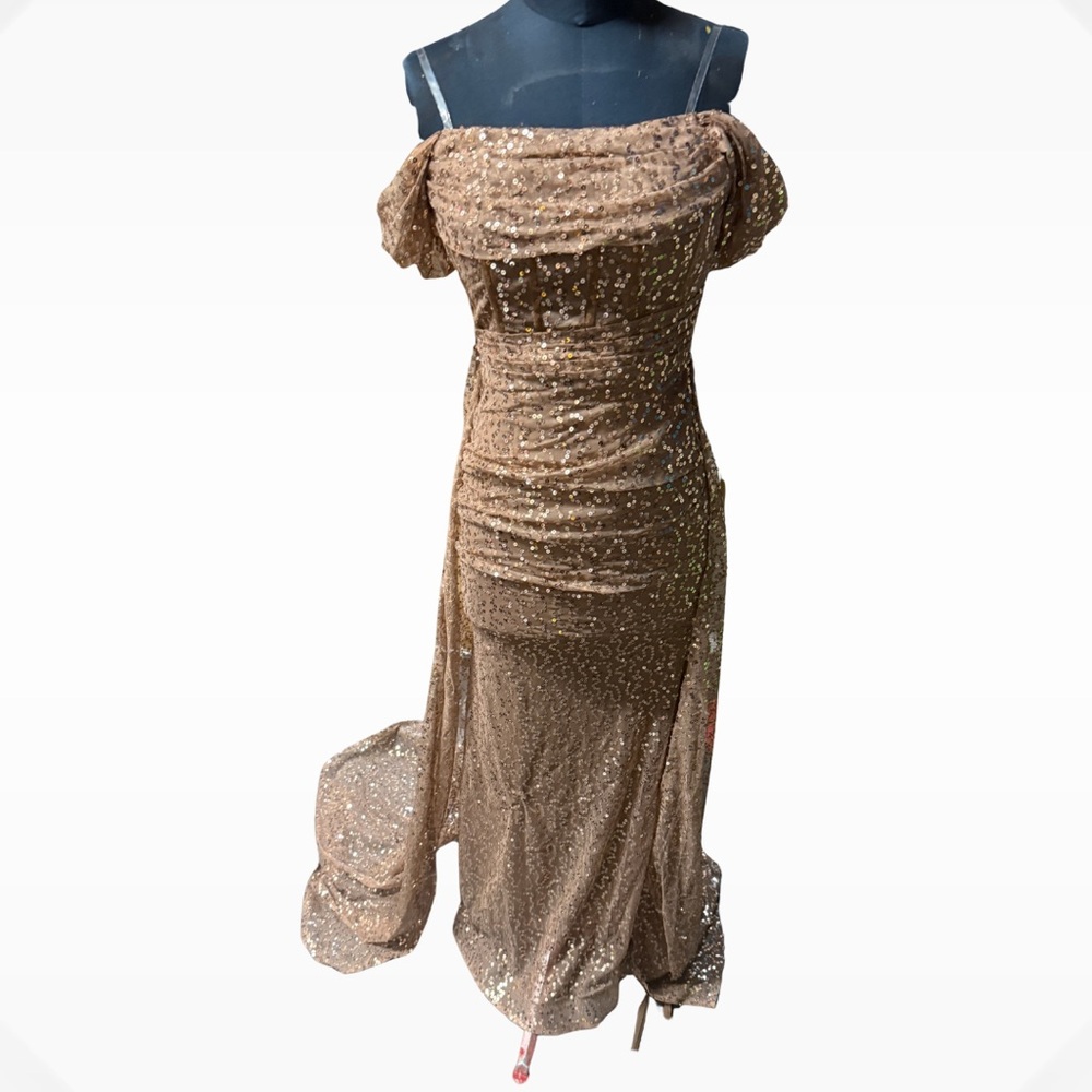 Elegant Gold Sequin Off-Shoulder Dress